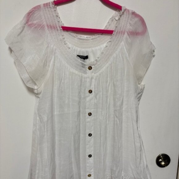 ALFANI WOMAN DELICATE WHITE SHIMMER LACE LINED CAP SLEEVE TUNIC. SZ. 18W - Picture 2 of 4